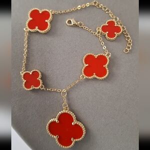Red Enamel Dangle Clover Bracelet